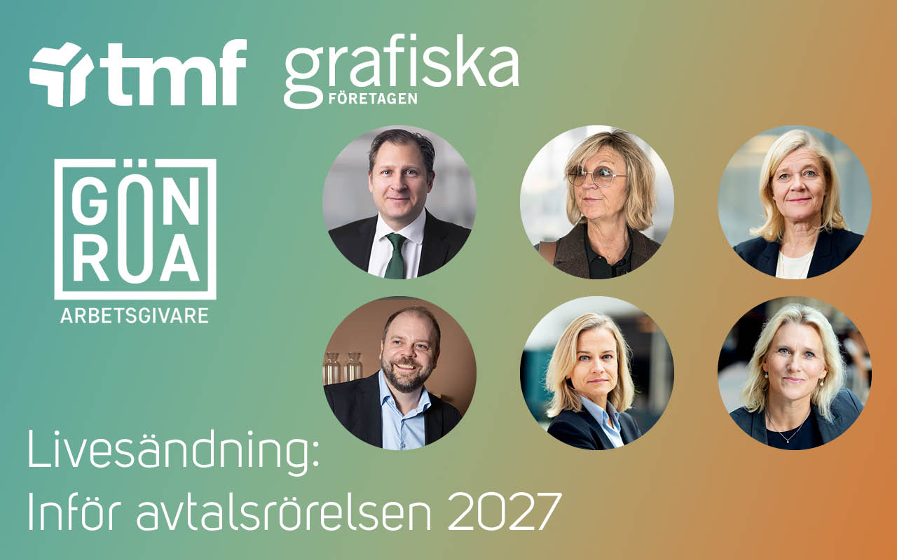 Grafik med Marcus Wid&eacute;n, makroekonom SEB
Lena-Liisa Tengblad, vd Gr&ouml;na arbetsgivare
Eva Gl&uuml;ckman, vd Grafiska F&ouml;retagen
Erik Haara, vd TMF, Tr&auml;- och M&ouml;belf&ouml;retagen
Susanne Sv&auml;rd Elfstr&ouml;m, f&ouml;rhandlingschef Grafiska F&ouml;retagen och TMF, och 
Anna Varg&ouml;, f&ouml;rhandlingschef Gr&ouml;na arbetsgivare.