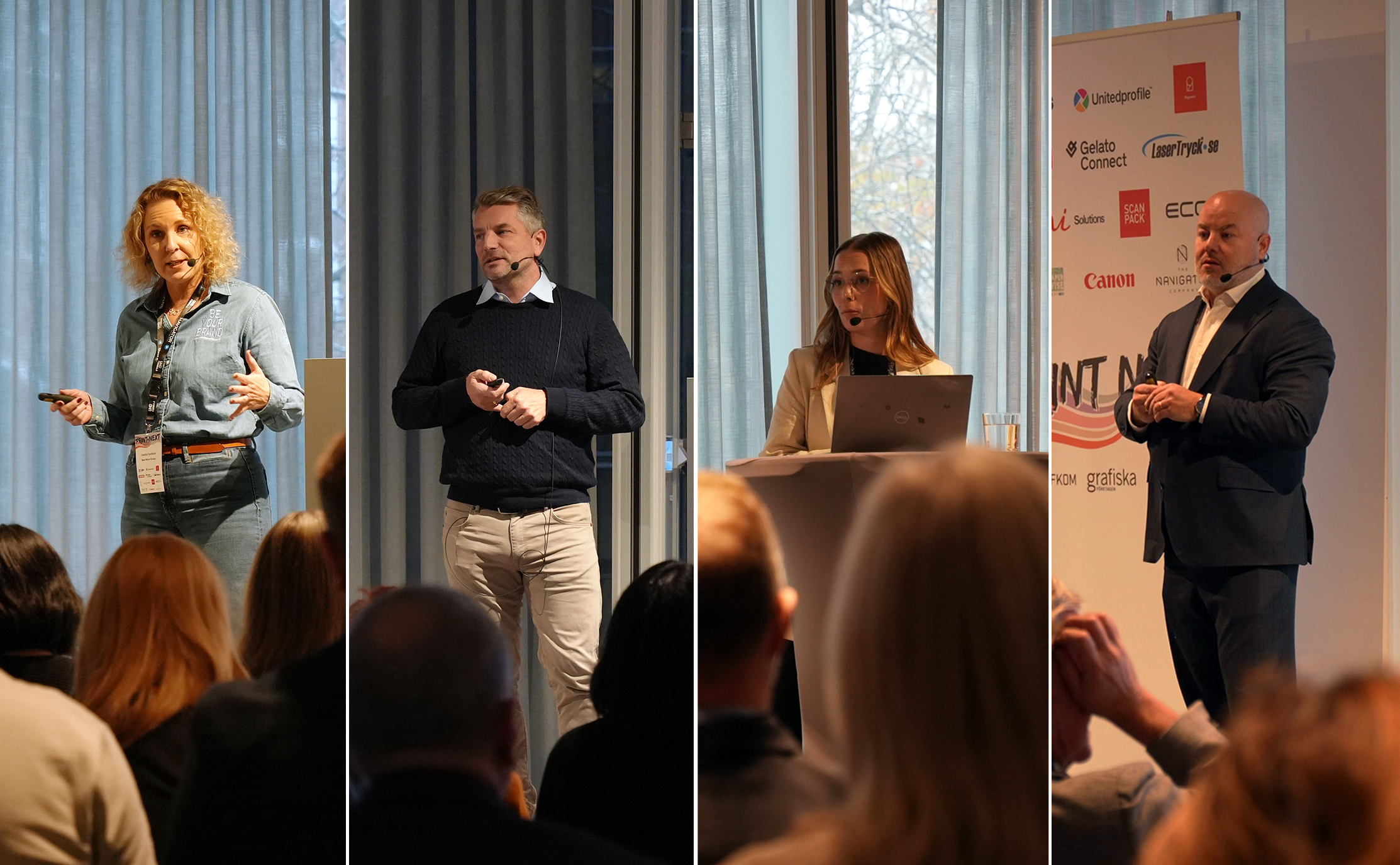Bilder på Camilla Fjordland, Esben Mols Kabell, Maja Kjellberg och Sven-Olov Daunfeldt.