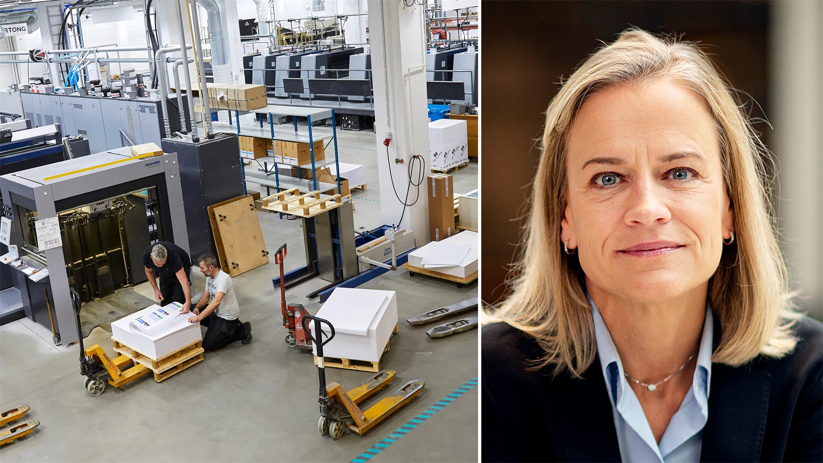 Bild från tryckeri och Eva Glückman, vd Grafiska Företagen.