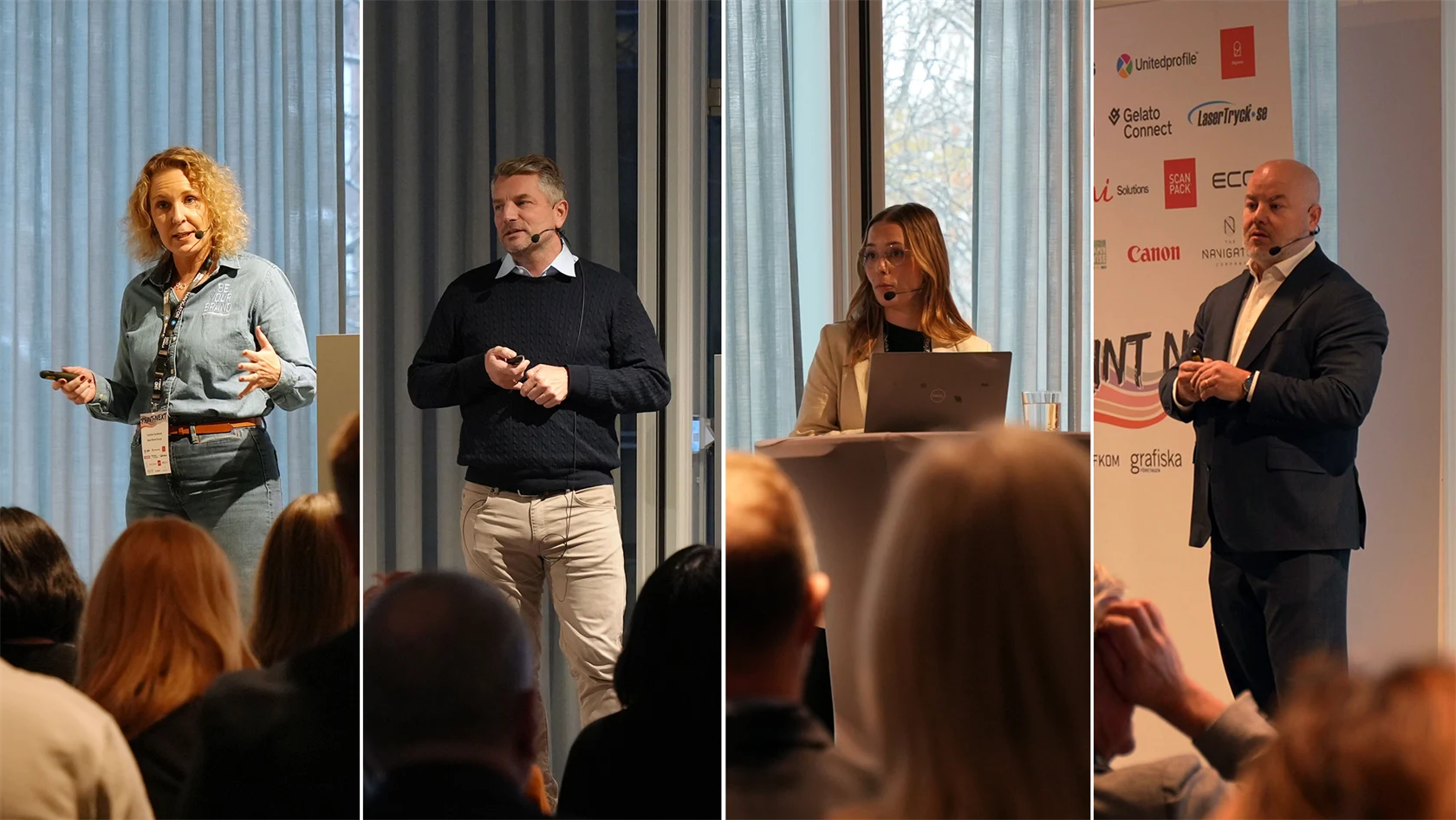 Bilder på Camilla Fjordland, Esben Mols Kabell, Maja Kjellberg och Sven-Olov Daunfeldt.