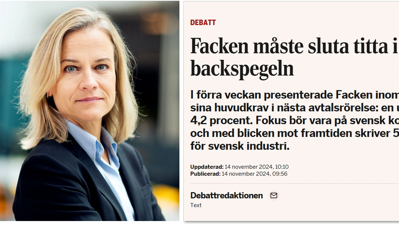 Eva Glückman och skärmbild från di.se