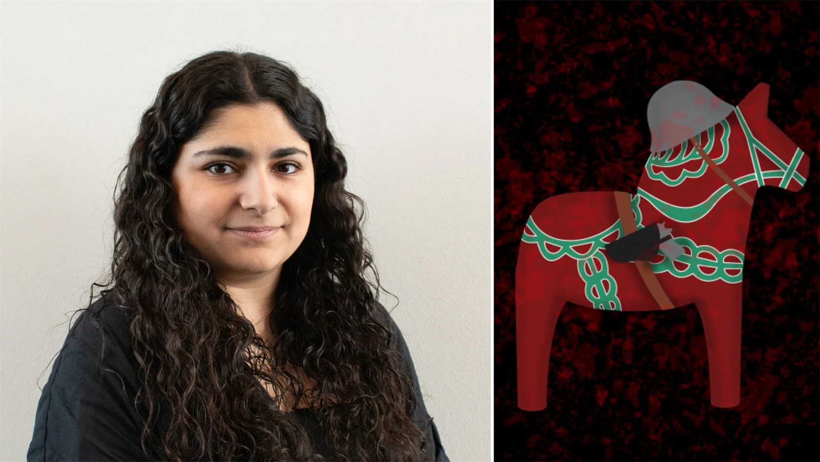 Bild på Linnea Chahoud (Mittuniversitetet) och hennes verk ”Dalahäst”.