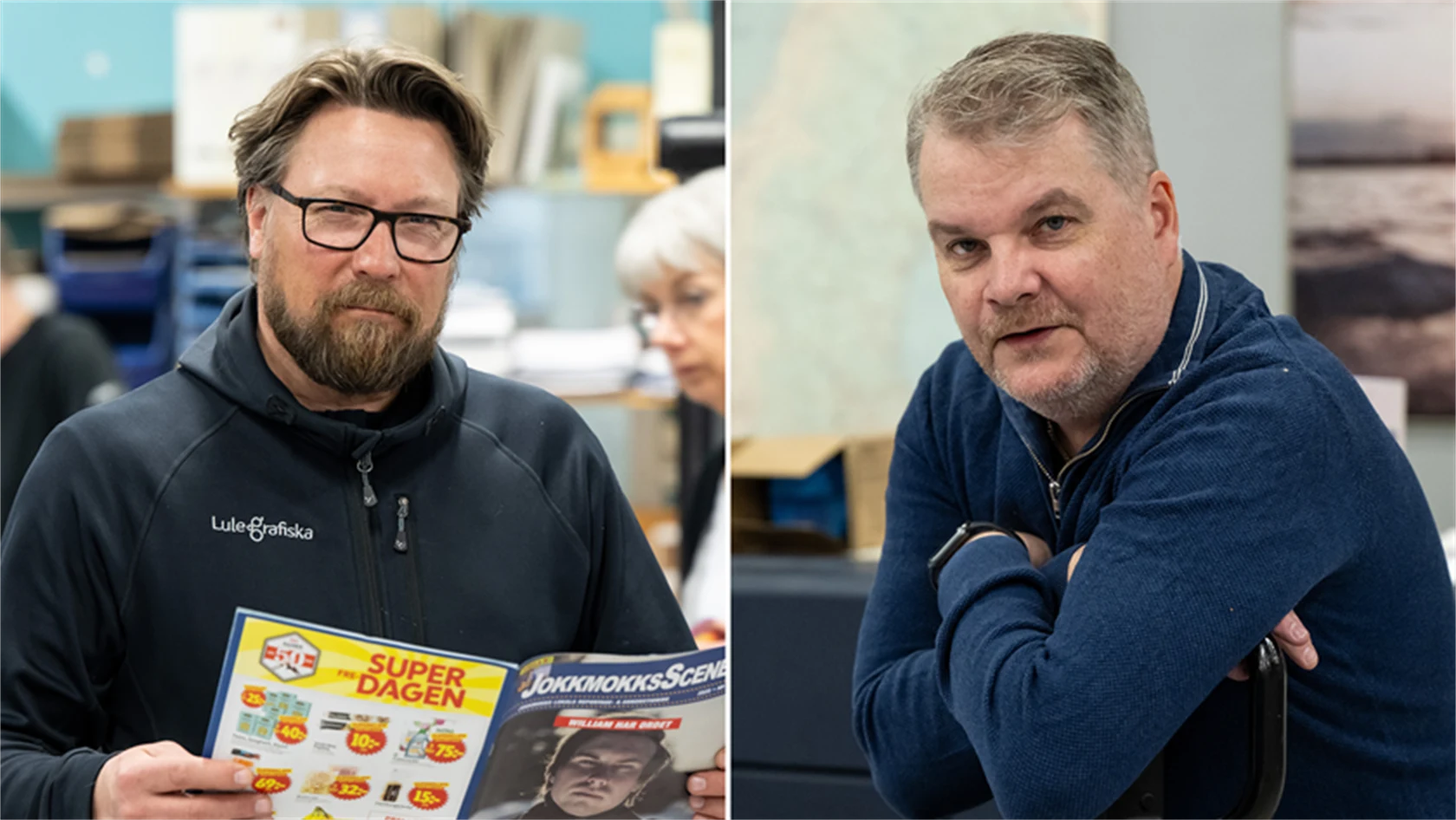 Bild på Mats Garbom, delägare och säljare på Lule Grafiska, och Niclas Fredriksson, vd för Lule Grafiska.