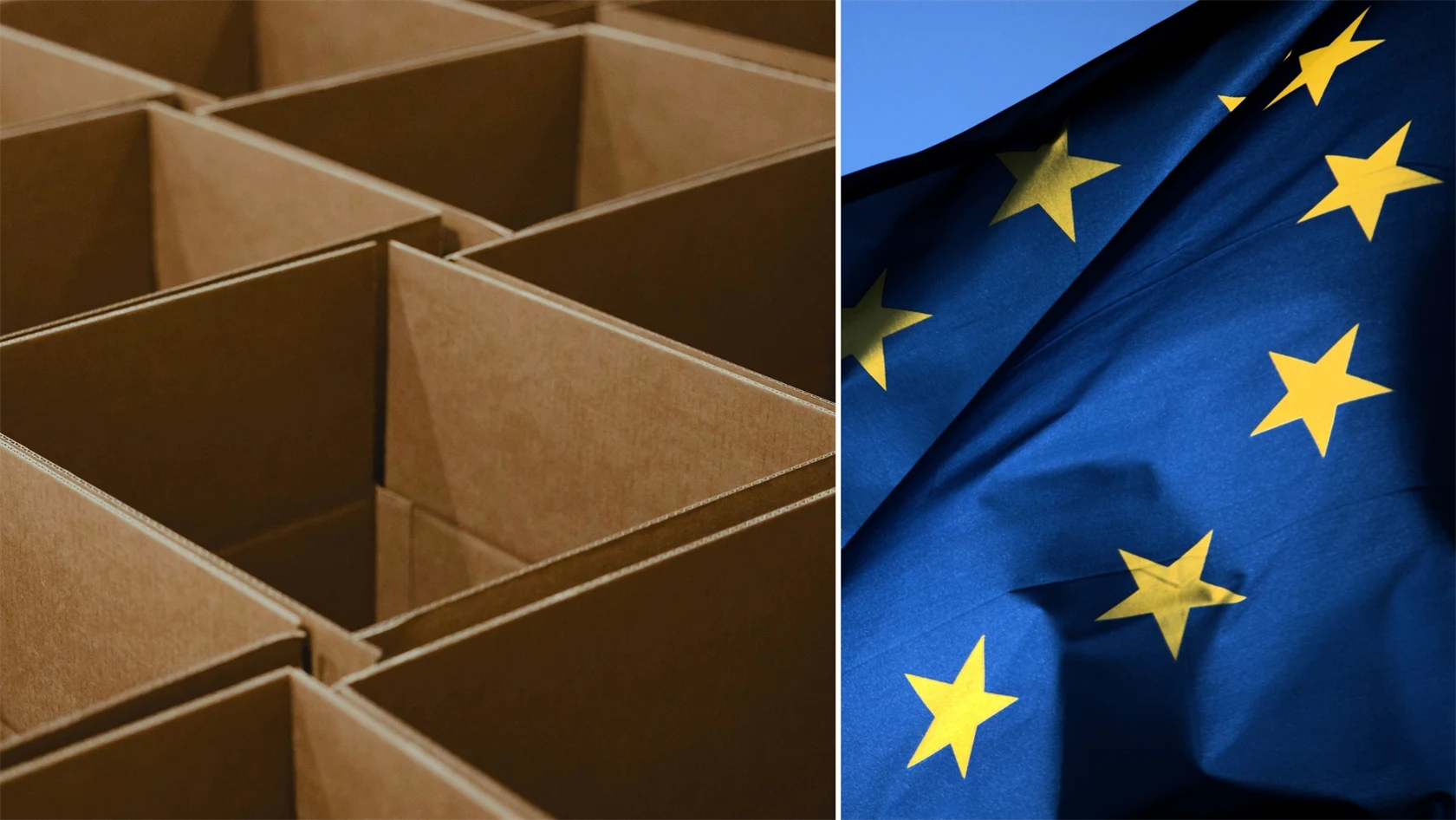 Kartonger och EU-flagga