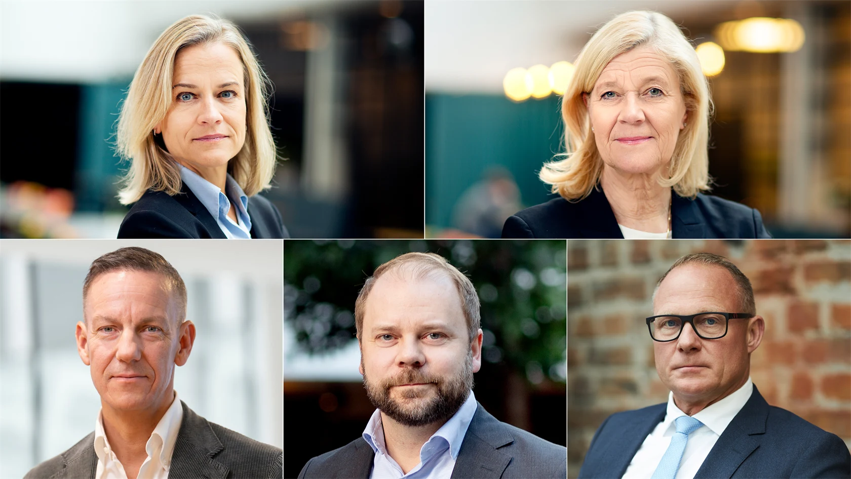 Kollage med bilder på Eva Glückman (Grafiska Företagen), Lena-Liisa Tengblad (Gröna arbetsgivare), Jakob Tellgren (IKEM), Erik Haara (TMF), och Björn Hellman (Livsmedelsföretagen).