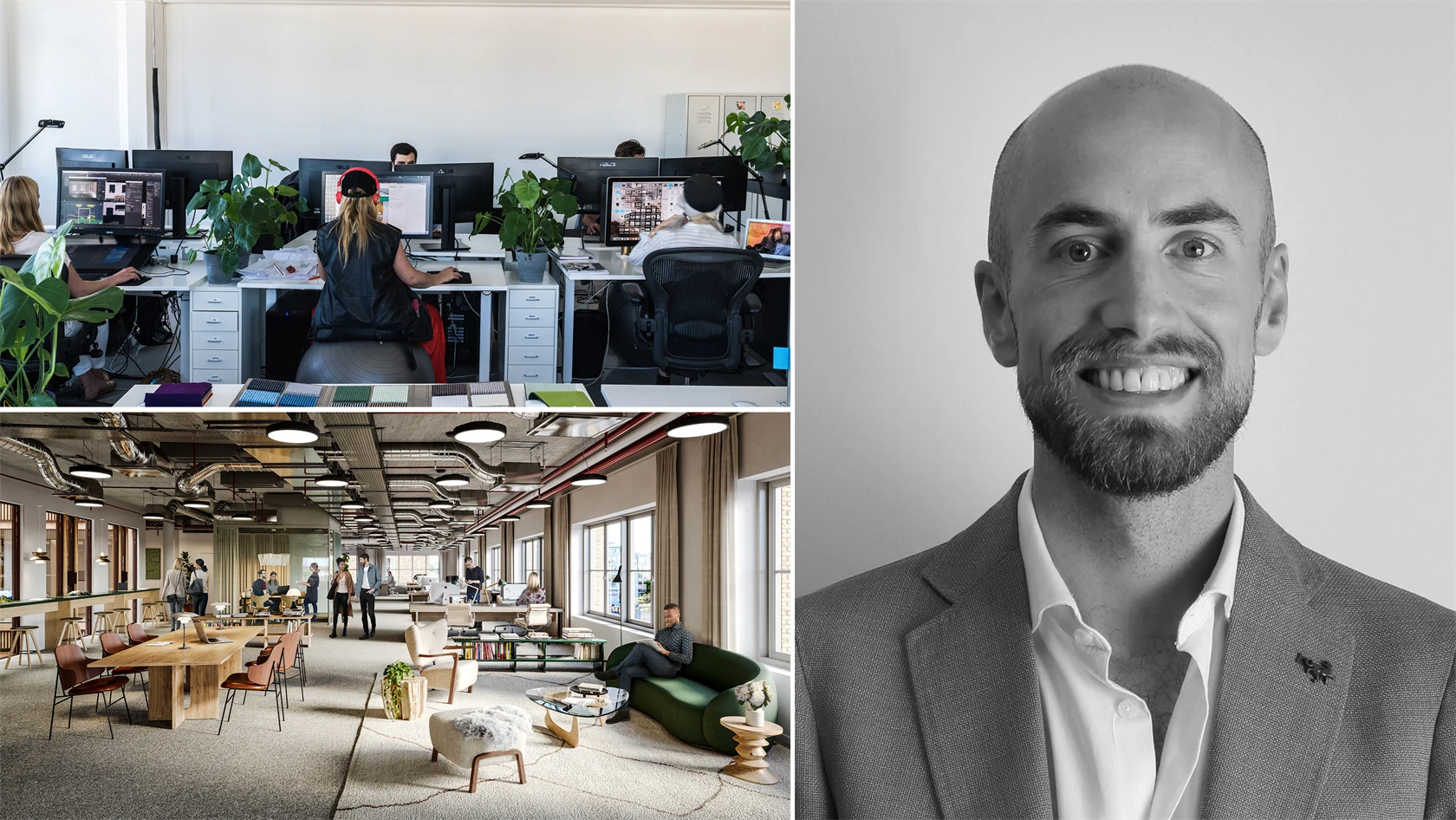 Bild från Walk the Rooms kontor, projekt i Haga Norra och Alexander Uulas, vd Walk the Room.