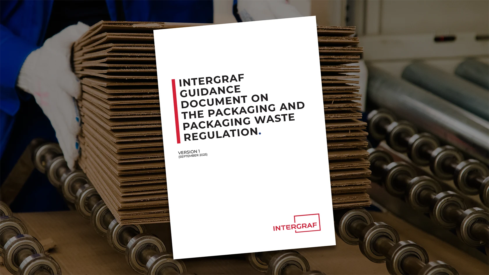 Bild på omslaget för guiden "Intergraf guidance document on The Packaging and Packaging Waste Regulation" på en genrebild på förpackningar.